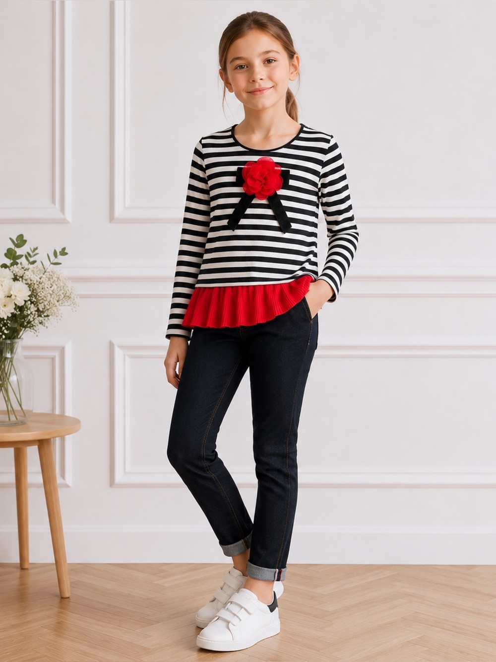 EUC KATE SPADE Black White Striped Long Sleeve Tee Top 7 122